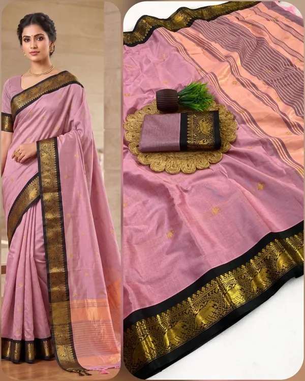 Pink_And_Black_Cotton_Silk_Saree_For_Women