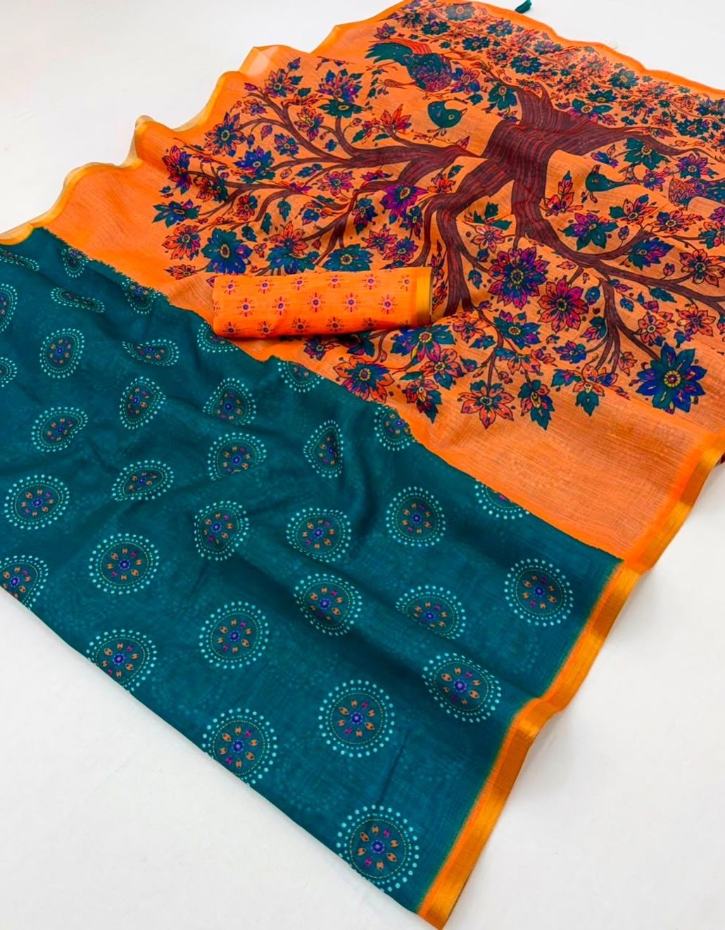 Green_Linen_Saree_For_Women