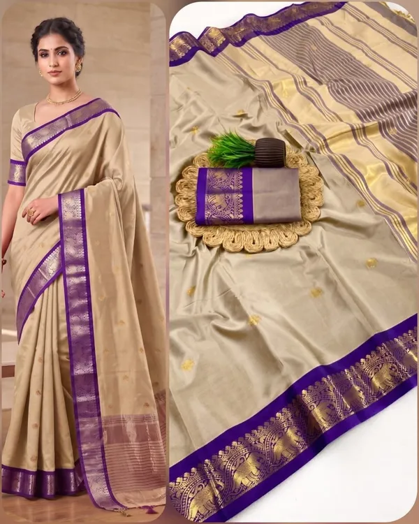 Beige_And_Purple_Cotton_Silk_Saree_For_Women