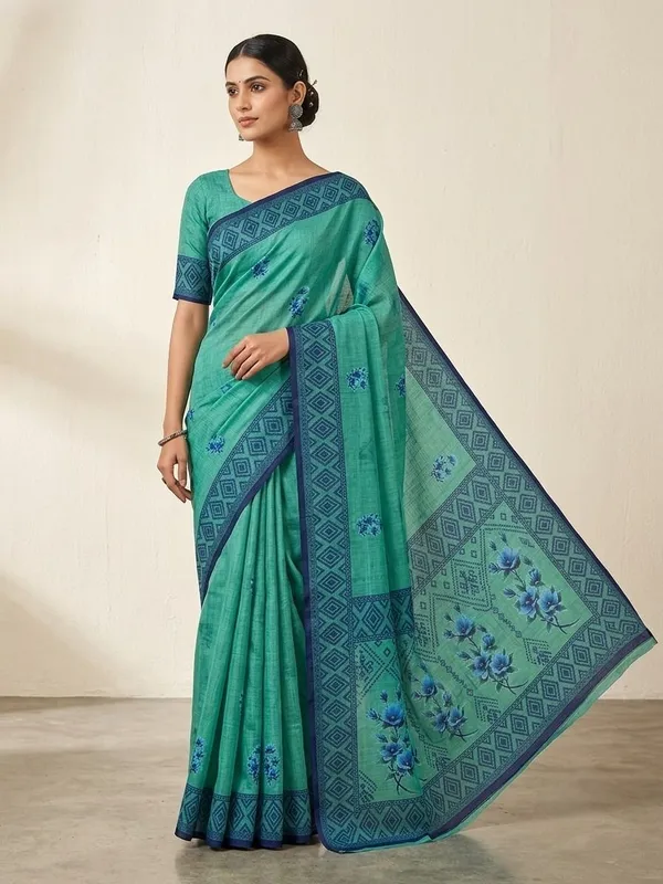 Dark_Green_Cotton_Silk_Saree_For_Women