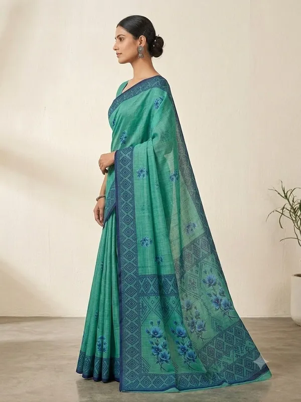 Dark_Green_Cotton_Silk_Saree_For_Women