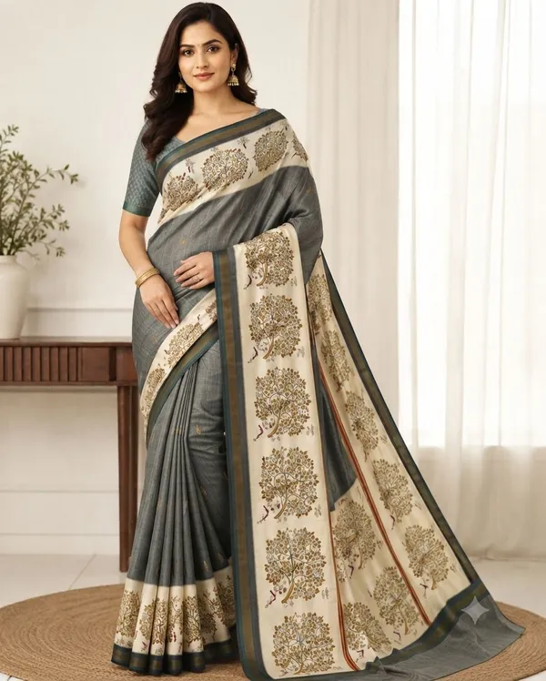Grey_Silk_Blend_Saree_For_Women