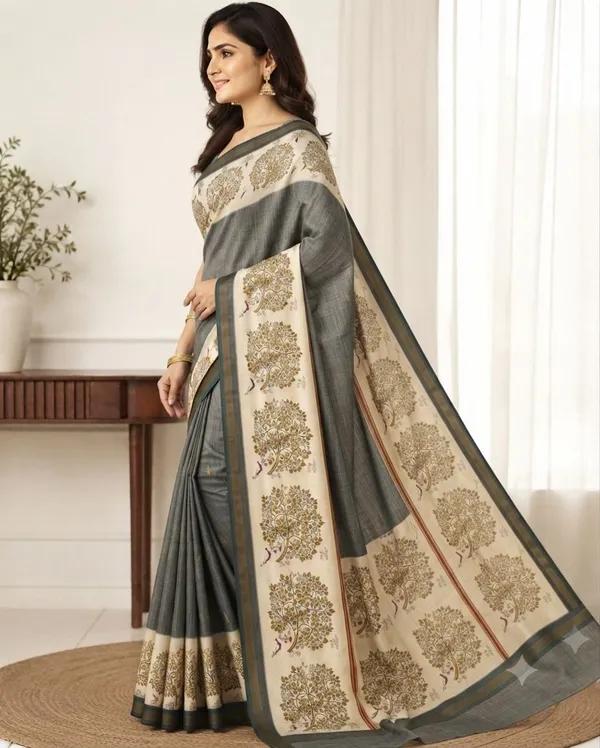 Grey_Silk_Blend_Saree_For_Women