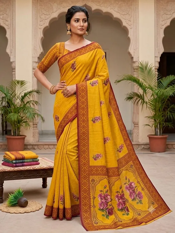 Yellow_Cotton_Silk_Saree_For_Women