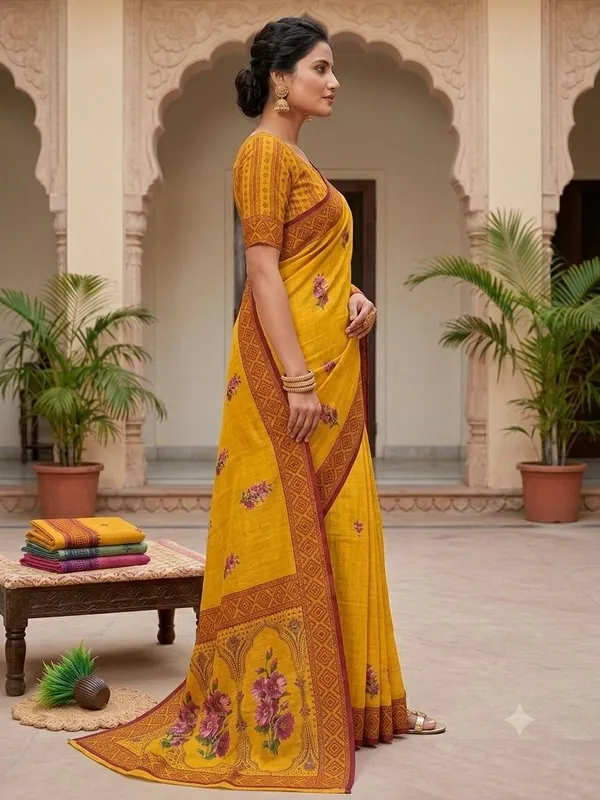 Yellow_Cotton_Silk_Saree_For_Women