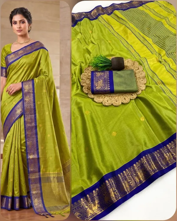 Light_Green_And_Blue_Cotton_Silk_Saree_For_Women