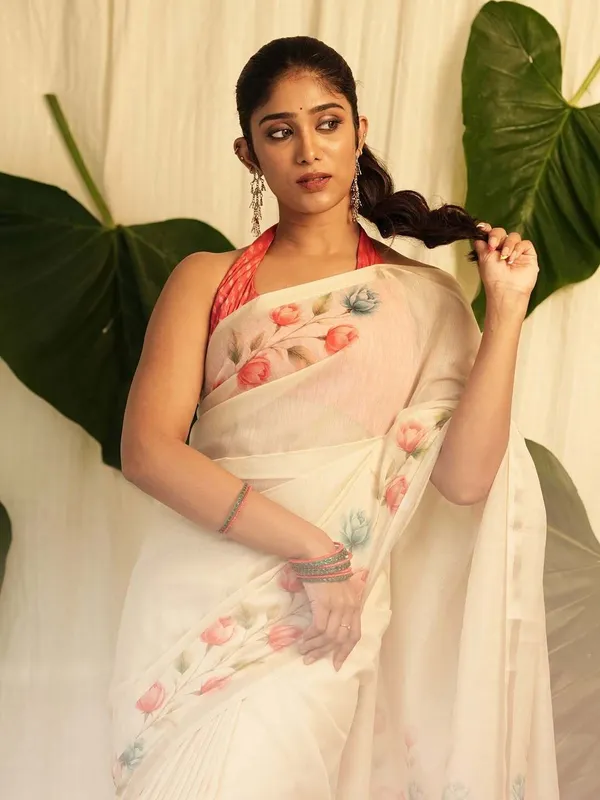 Cream_Cotton_Linen_Saree_For_Women