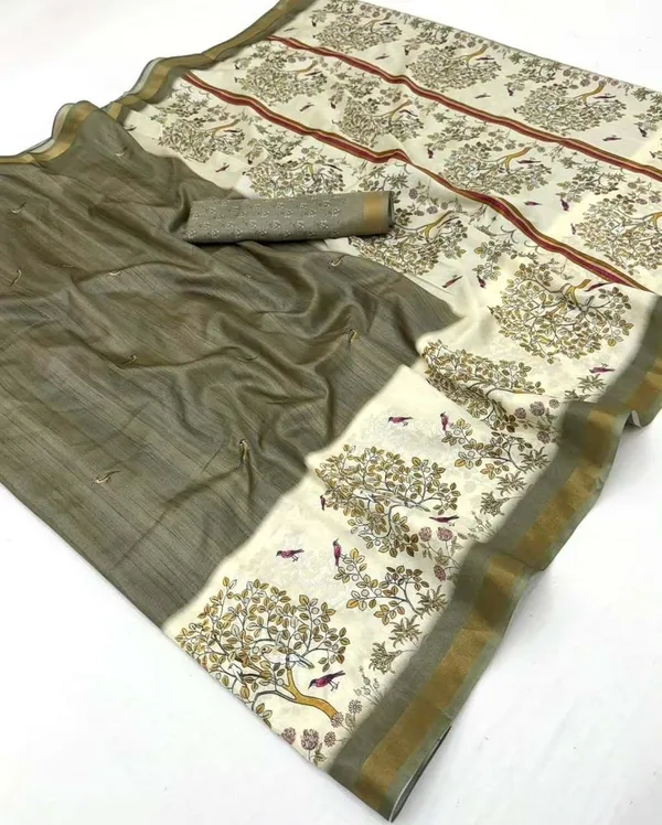Dark_Green_Silk_Blend_Saree_For_Women