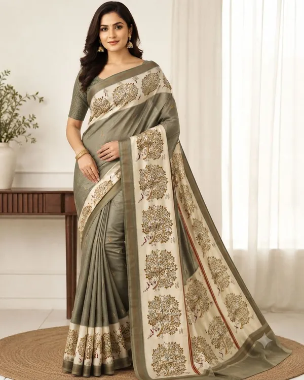 Dark_Green_Silk_Blend_Saree_For_Women