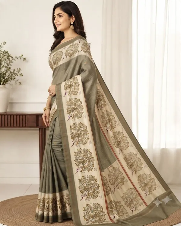 Dark_Green_Silk_Blend_Saree_For_Women