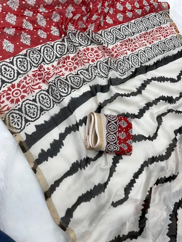 White_And_Black_Cotton_Linen_Saree_For_Women