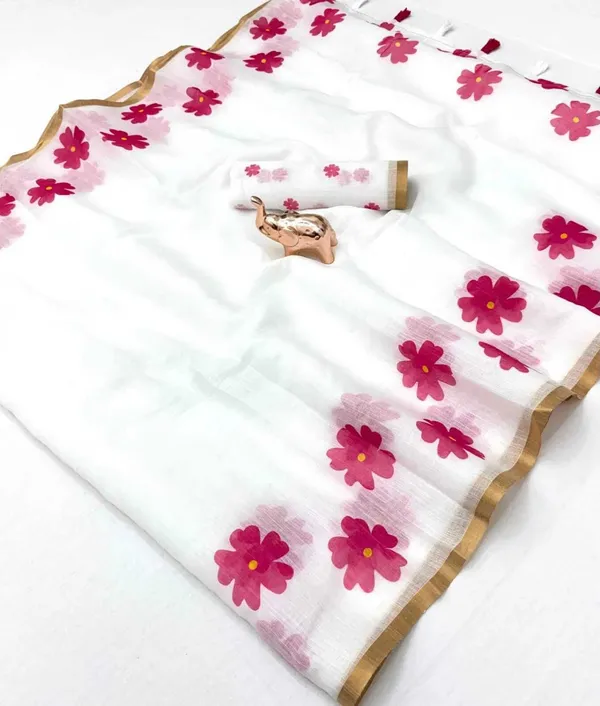 White_And_Magenta_Cotton_Linen_Saree_For_Women