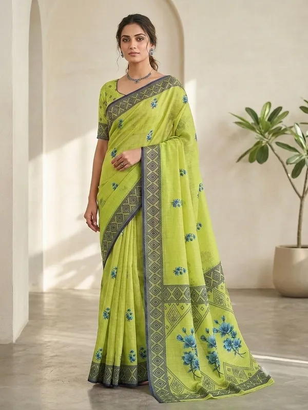 Green_Cotton_Silk_Saree_For_Women