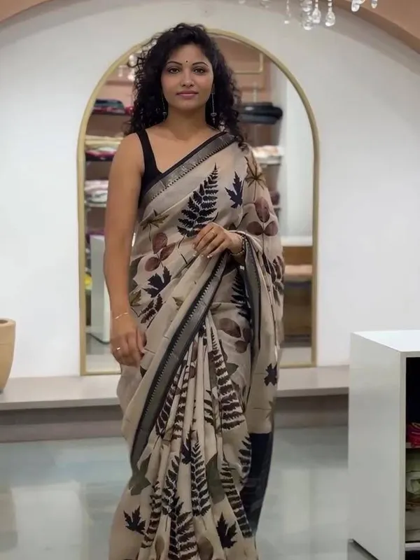 Brown_Cotton_Linen_Saree_For_Women