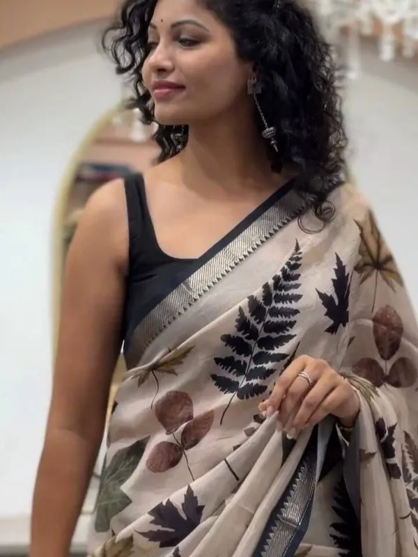 Brown_Cotton_Linen_Saree_For_Women