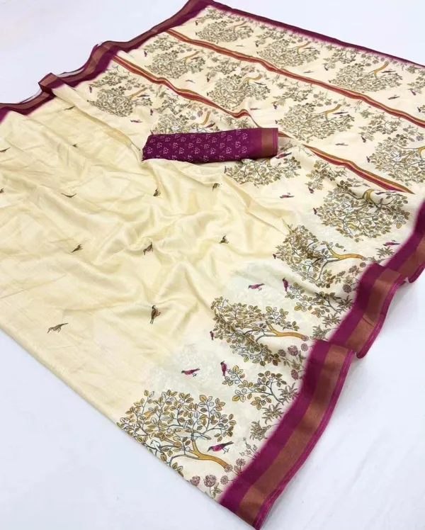 Cream_Silk_Blend_Saree_For_Women