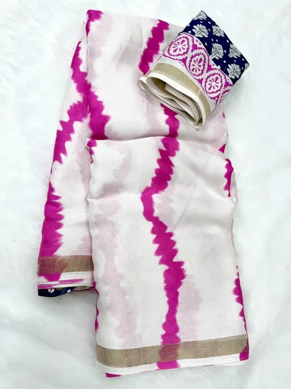 White_And_Pink_Cotton_Linen_Saree_For_Women