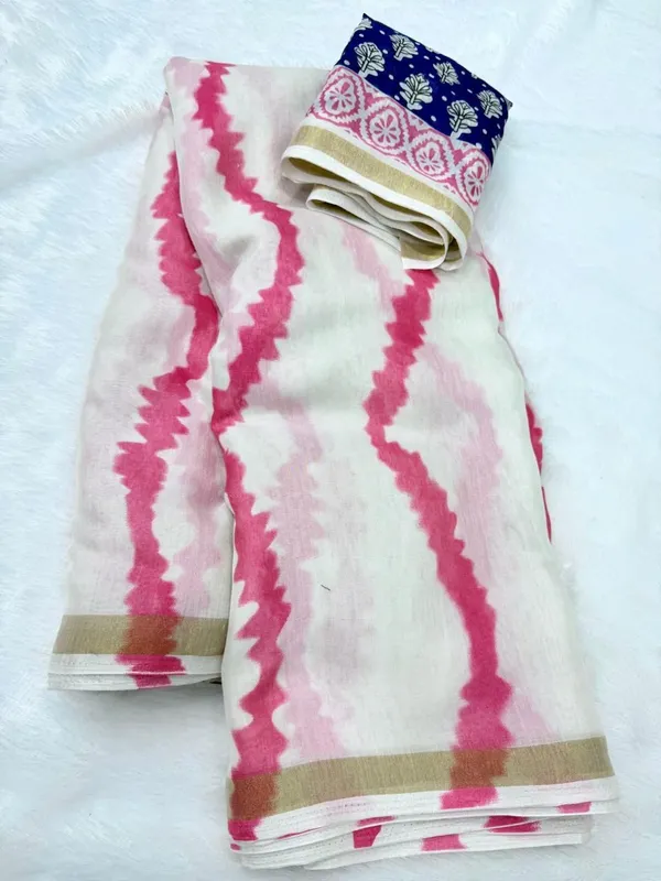 White_And_Pink_Cotton_Linen_Saree_For_Women