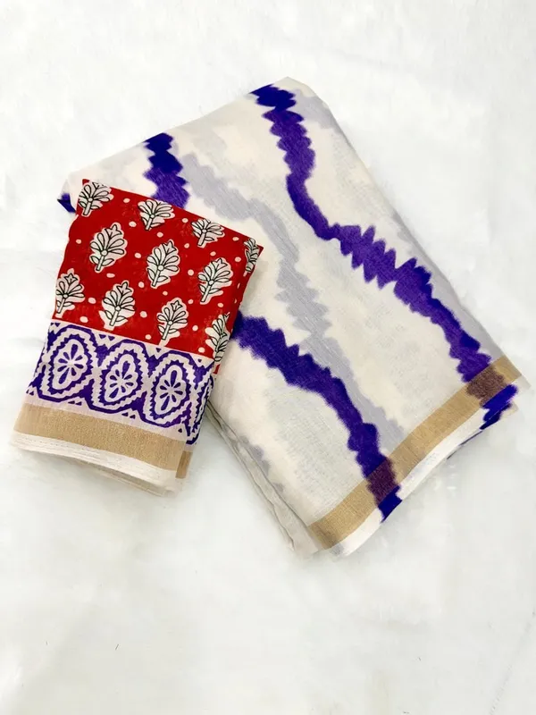 White_And_Purple_Cotton_Linen_Saree_For_Women