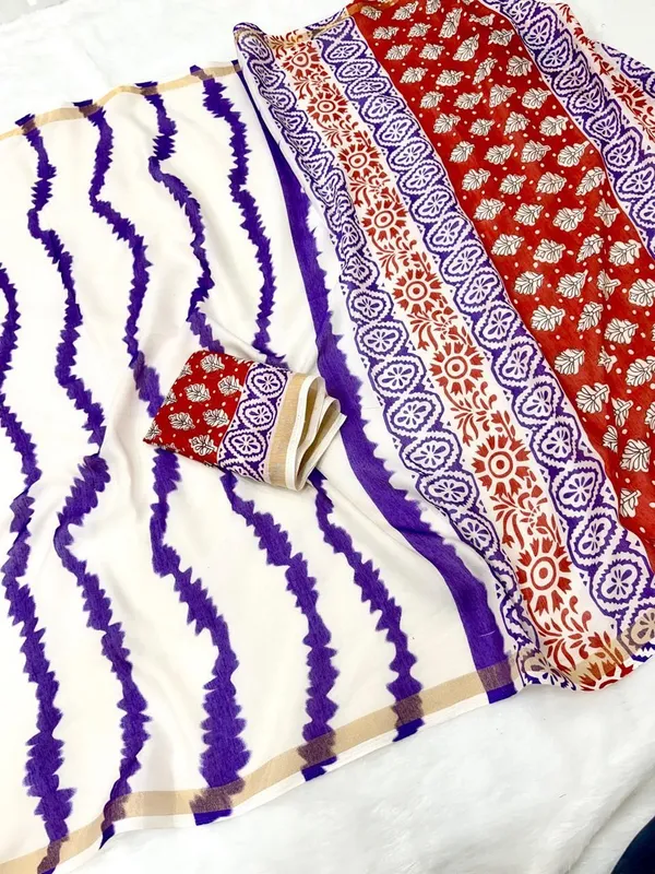 White_And_Purple_Cotton_Linen_Saree_For_Women