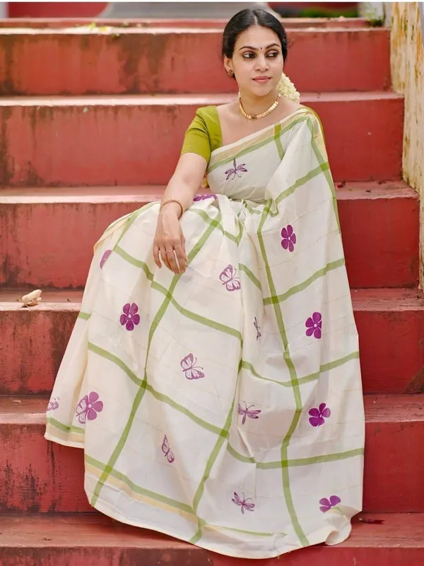 White_Cotton_Linen_Saree_For_Women
