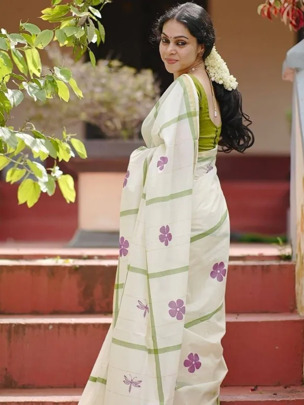 White_Cotton_Linen_Saree_For_Women