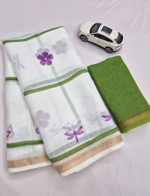 White_Cotton_Linen_Saree_For_Women