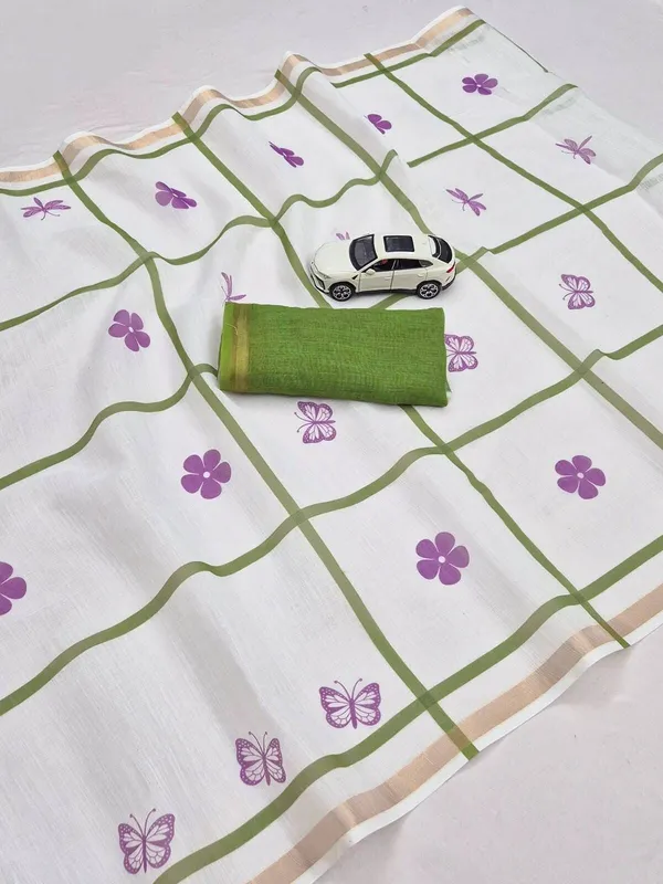White_Cotton_Linen_Saree_For_Women