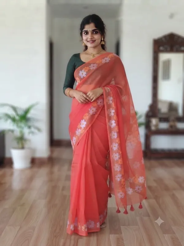 Red_Linen_Saree_For_Women