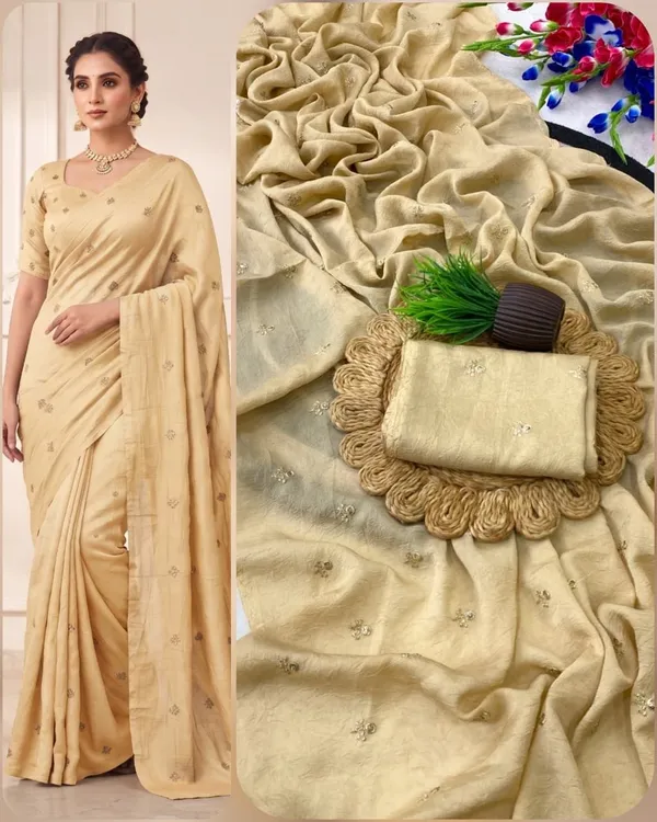 Cream_Silk_Blend_Saree_For_Women