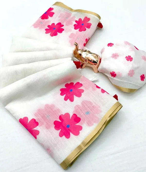 White_And_Pink_Cotton_Linen_Saree_For_Women