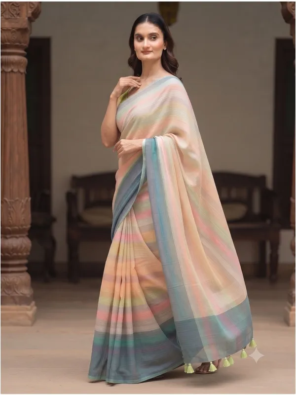 Multicolor_Linen_Saree_For_Women