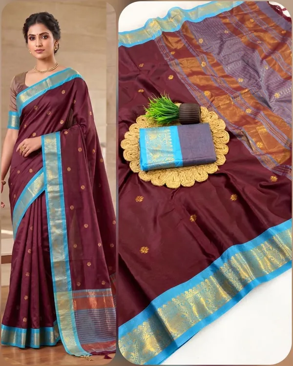 Purple_And_Blue_Cotton_Silk_Saree_For_Women