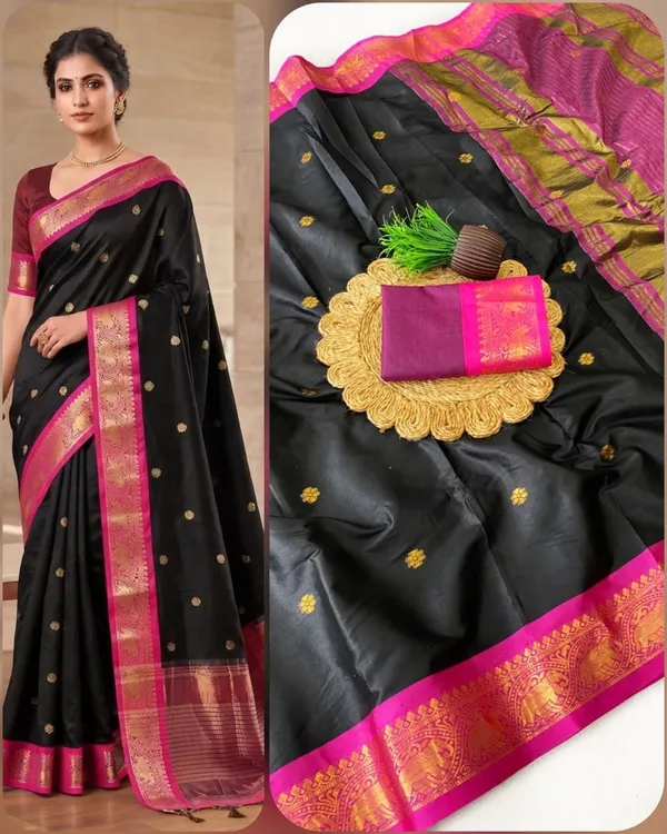 Black_And_Pink_Cotton_Silk_Saree_For_Women