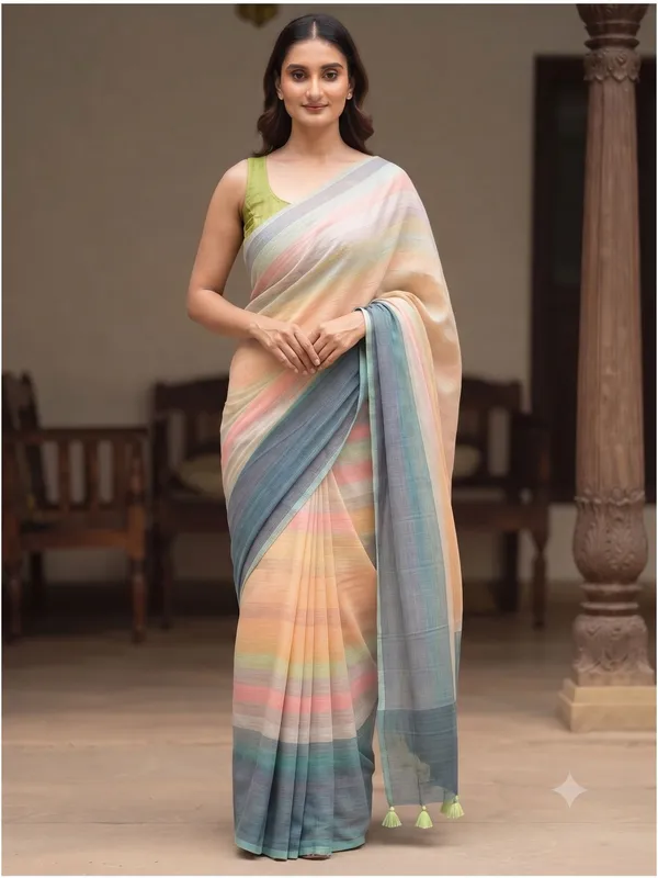 Multicolor_Linen_Saree_For_Women