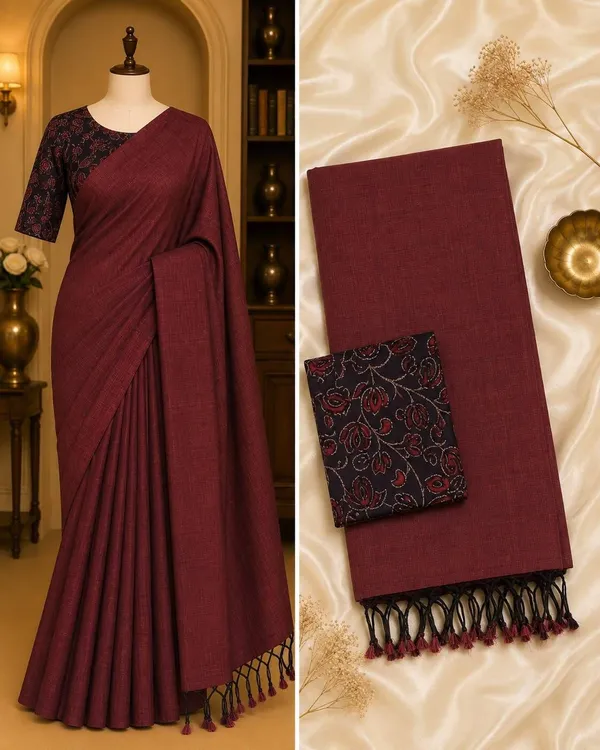 Maroon_Khadi_Saree_For_Women