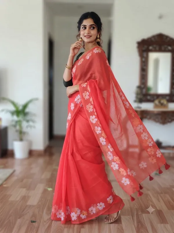Red_Linen_Saree_For_Women