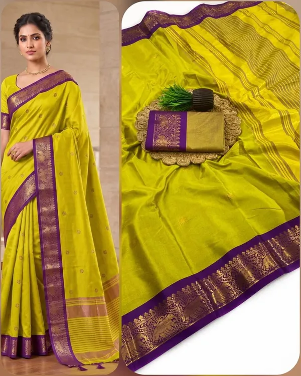 Yellow_And_Purple_Cotton_Silk_Saree_For_Women
