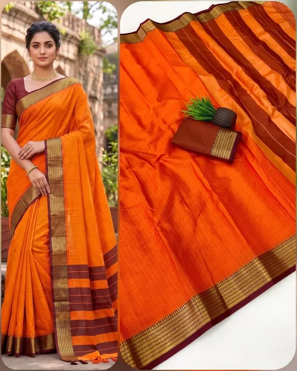 Orange_And_Brown_Kota_Doria_Saree_For_Women