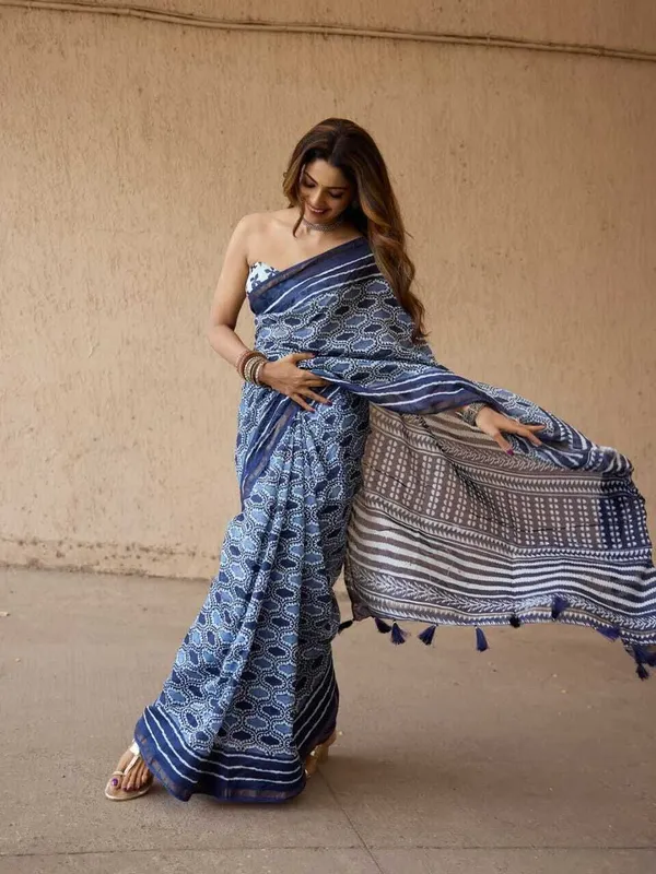 Blue_Linen_Saree_For_Women