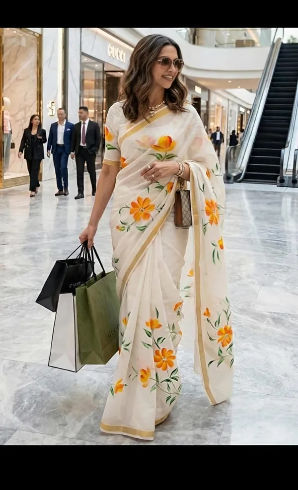 Cream_And_Yellow_Linen_Saree_For_Women