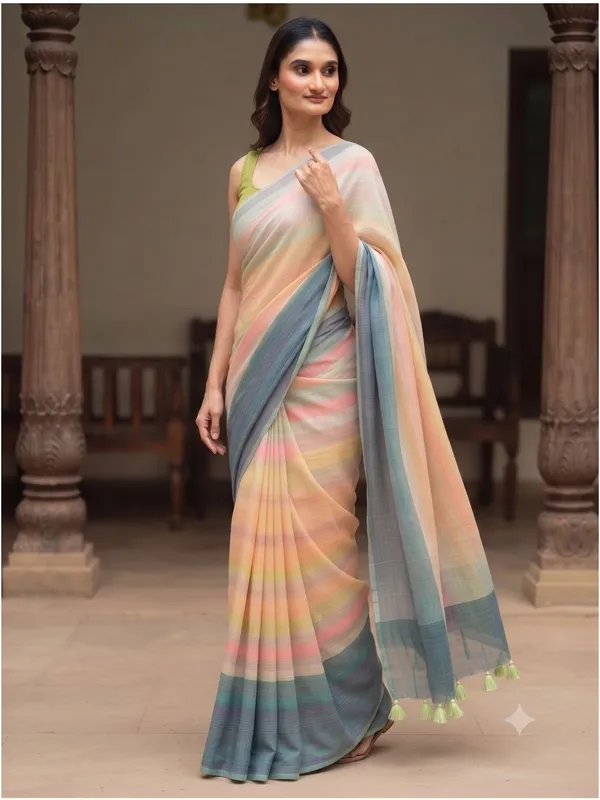 Multicolor_Linen_Saree_For_Women