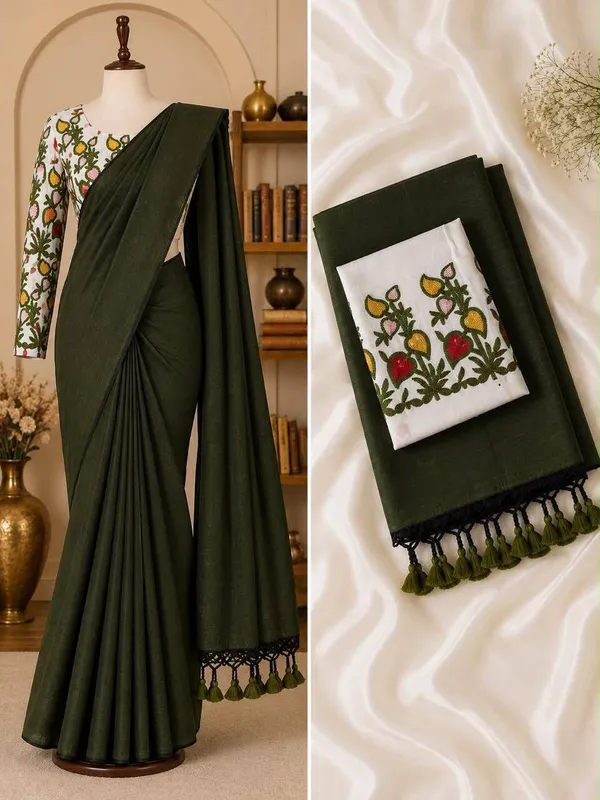 Dark_Green_Khadi_Saree_For_Women