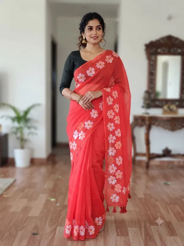 Red_Linen_Saree_For_Women