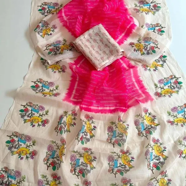 Cream_And_Pink_Linen_Saree_For_Women