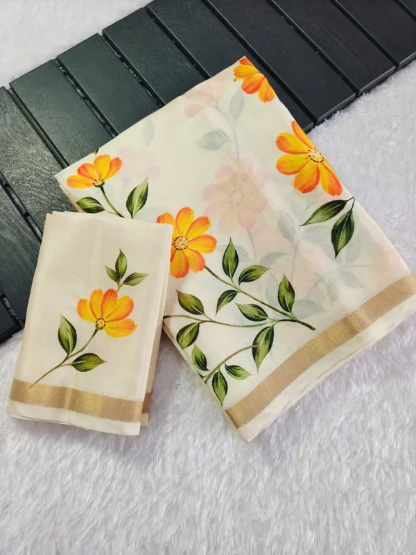 Cream_And_Yellow_Linen_Saree_For_Women