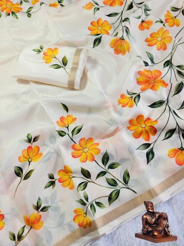 Cream_And_Yellow_Linen_Saree_For_Women