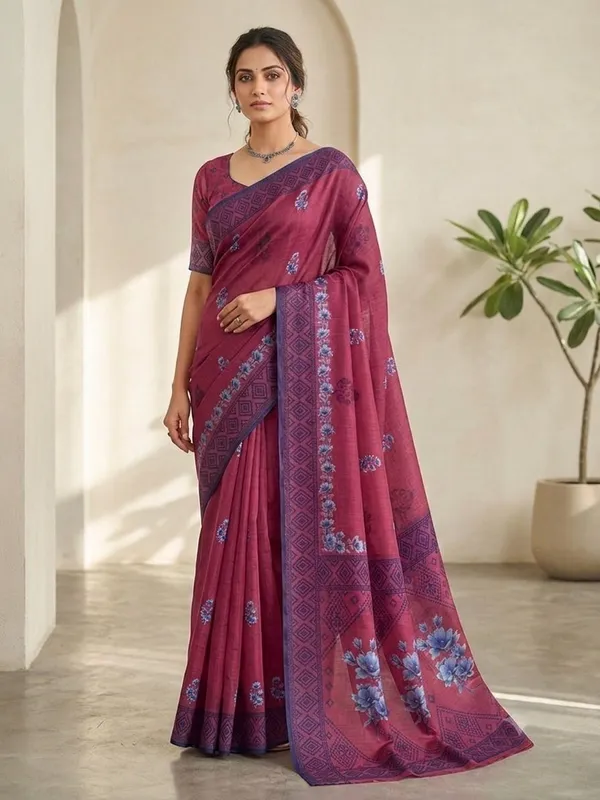 Magenta_Cotton_Silk_Saree_For_Women