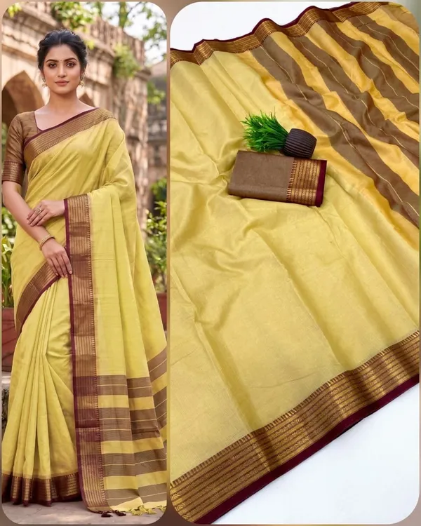 Beige_And_Brown_Kota_Doria_Saree_For_Women