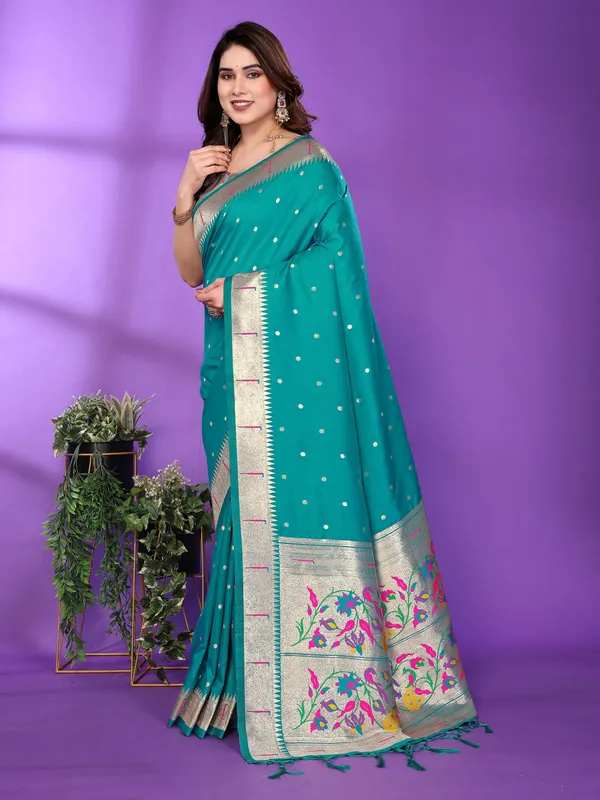 Teal_Silk_Cotton_Saree_For_Women
